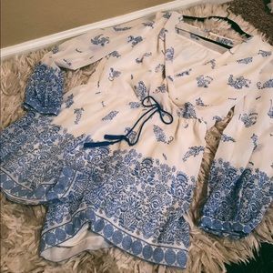 Blue and White Floral Romper